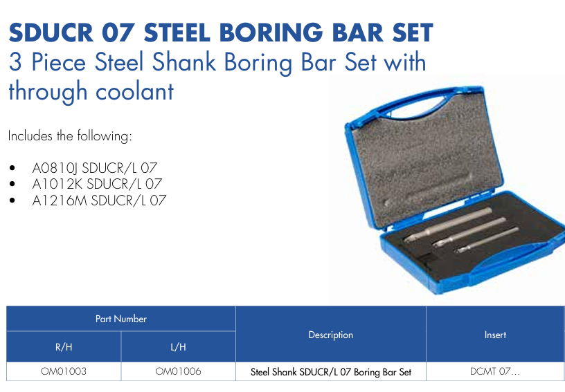 3 Pce boring bar set 8mm,10, & 12mm SDUCR DCMT0702 through coolant - Image 2